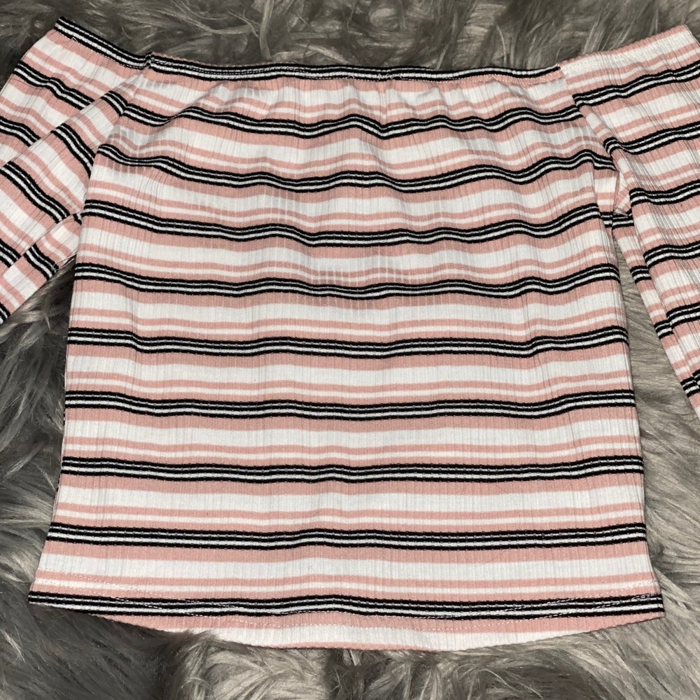 Long sleeve off the shoulder crop top from ROMWE